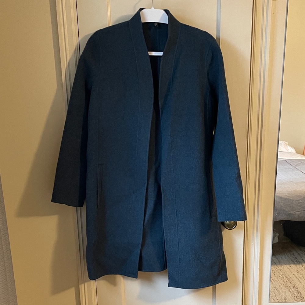 Eileen Fisher Blue Open Front Wool Coat
